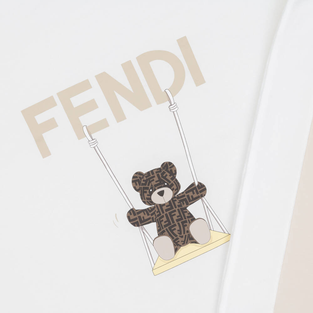 Fendi-White Padded Blanket with Logo Teddy (77cm) | Childrensalon
