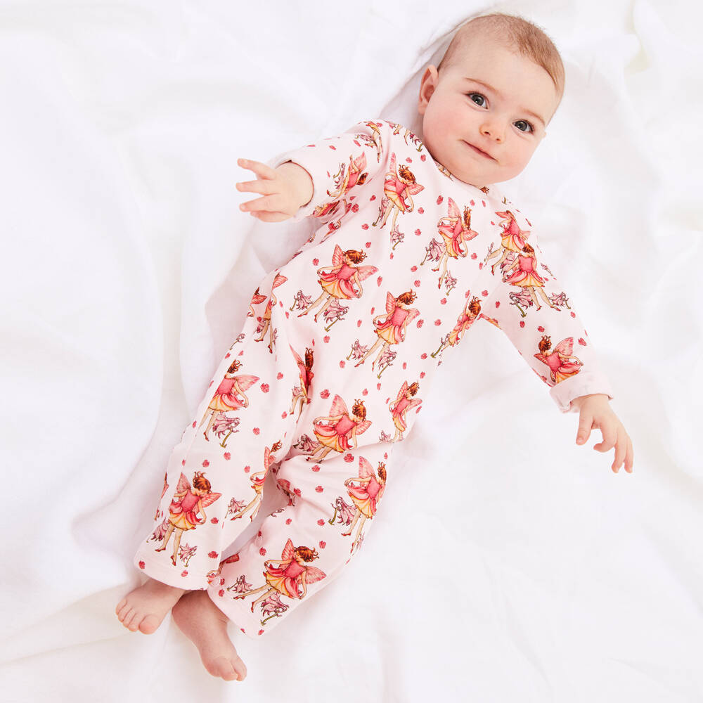 Flower Fairies™ by Childrensalon-Baby Girls Pink Cotton Romper Suit | Childrensalon