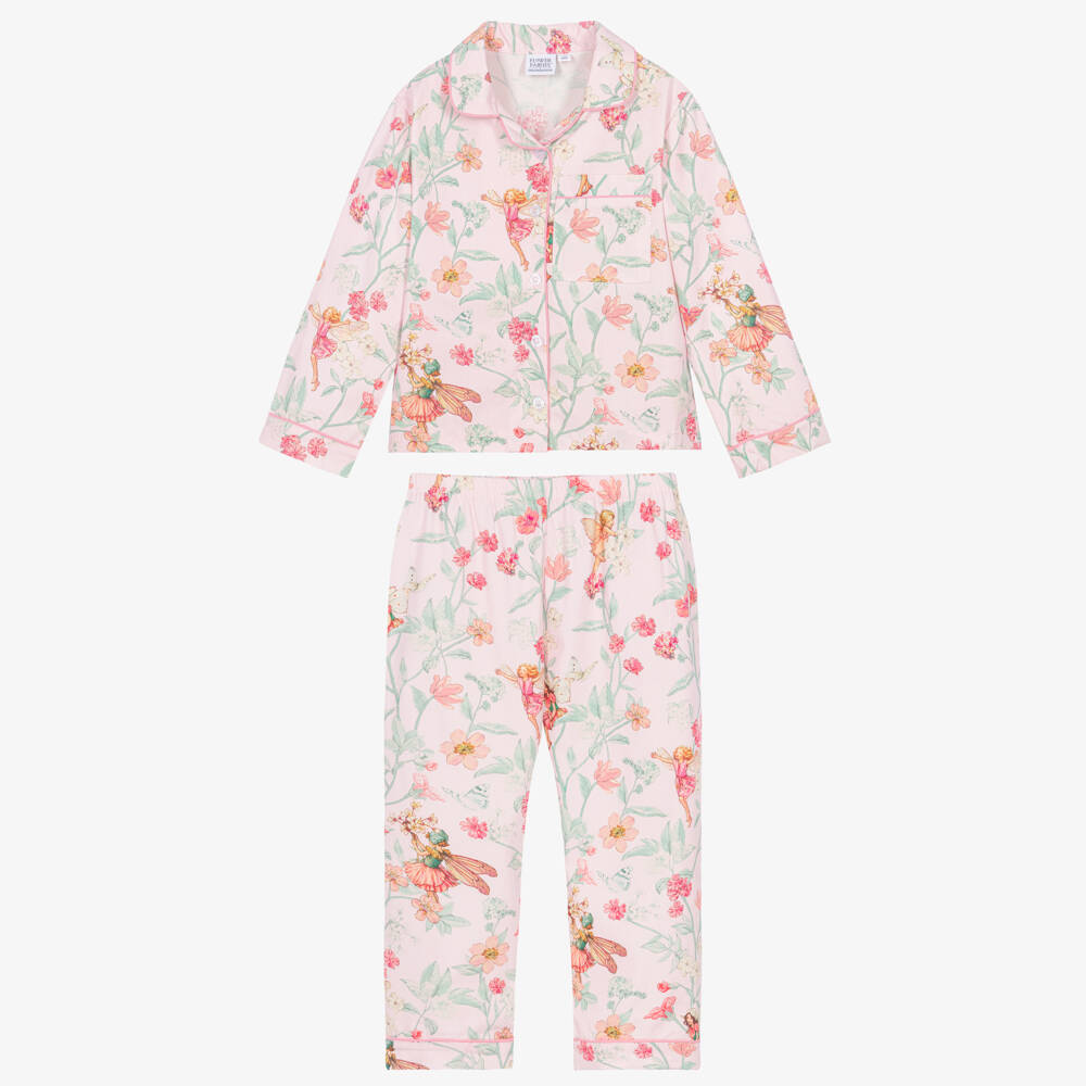Flower Fairies™ by Childrensalon-Girls Pink Cotton Floral Print Long Pyjamas | Childrensalon