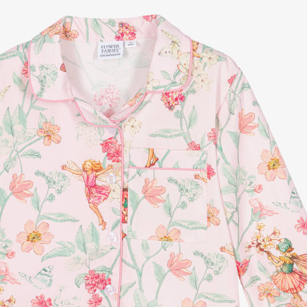 Flower Fairies™ by Childrensalon-Girls Pink Cotton Floral Print Long Pyjamas | Childrensalon