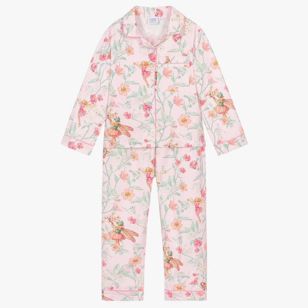Flower Fairies™ by Childrensalon-Girls Pink Cotton Floral Print Long Pyjamas | Childrensalon