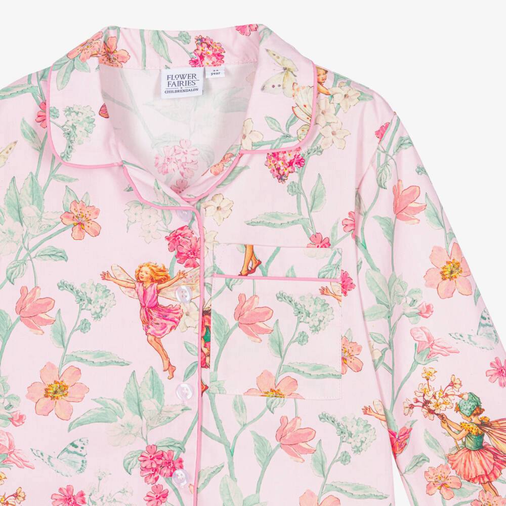 Flower Fairies™ by Childrensalon-Girls Pink Cotton Floral Print Long Pyjamas | Childrensalon