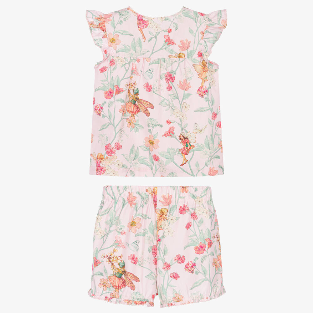 Flower Fairies™ by Childrensalon-Girls Pink Cotton Floral Print Short Pyjamas | Childrensalon