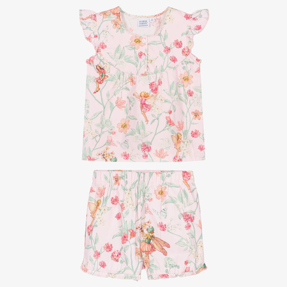 Flower Fairies™ by Childrensalon-Girls Pink Cotton Floral Print Short Pyjamas | Childrensalon