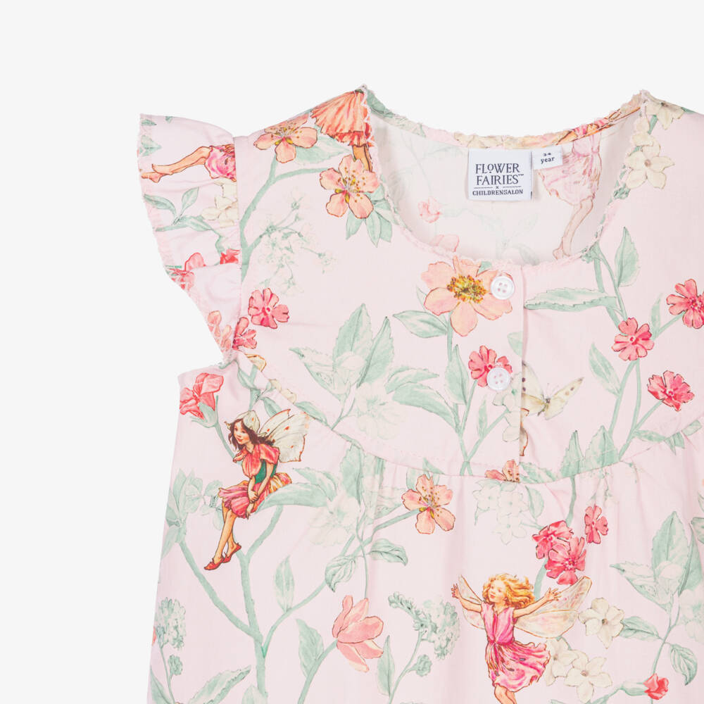 Flower Fairies™ by Childrensalon-Girls Pink Cotton Floral Print Short Pyjamas | Childrensalon
