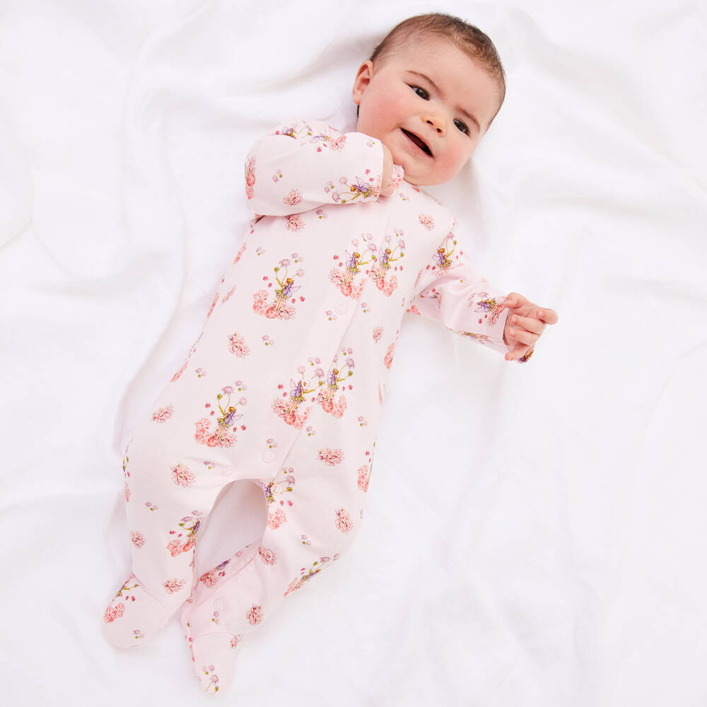 Flower Fairies™ by Childrensalon-Girls Pink Cotton Jersey Babygrow | Childrensalon