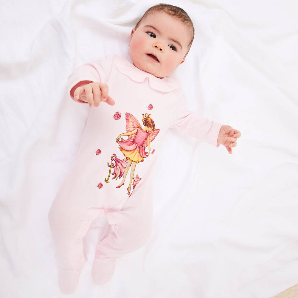 Flower Fairies™ by Childrensalon-Girls Pink Cotton Jersey Babygrow | Childrensalon