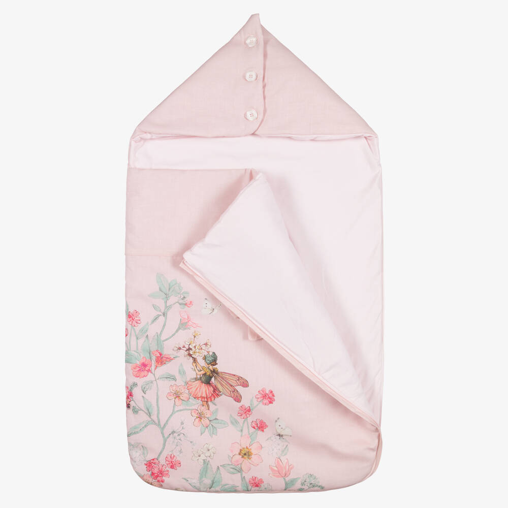 Flower Fairies™ by Childrensalon-Girls Pink Floral Print Cotton & Linen Nest (84cm) | Childrensalon