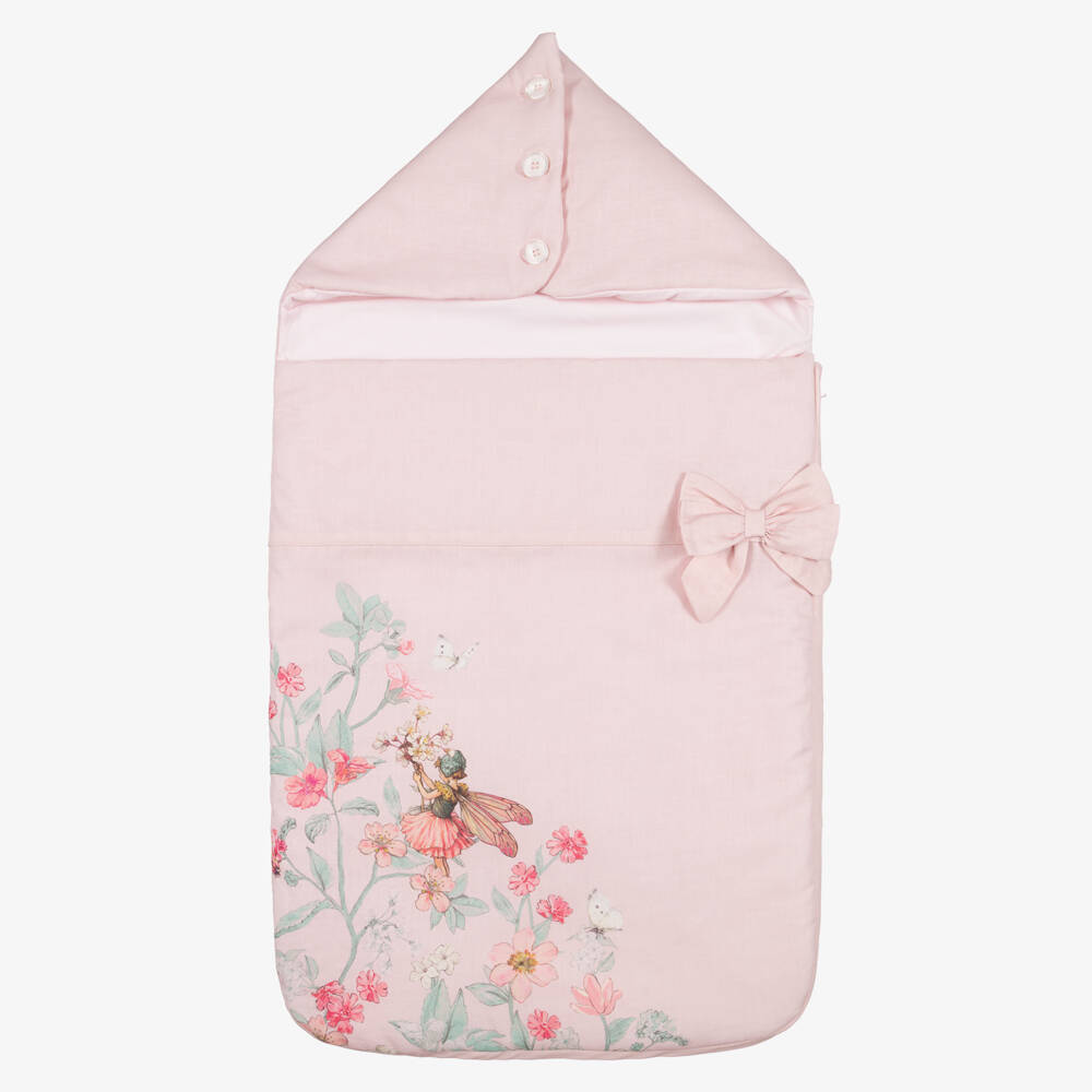 Flower Fairies™ by Childrensalon-Girls Pink Floral Print Cotton & Linen Nest (84cm) | Childrensalon