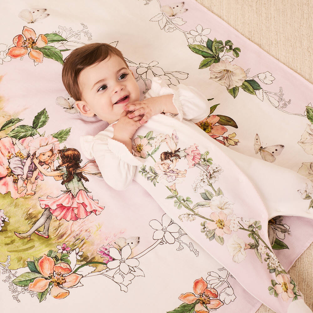 Flower Fairies™ by Childrensalon-Белый хлопковый комбинезон с шапочкой для девочек | Childrensalon