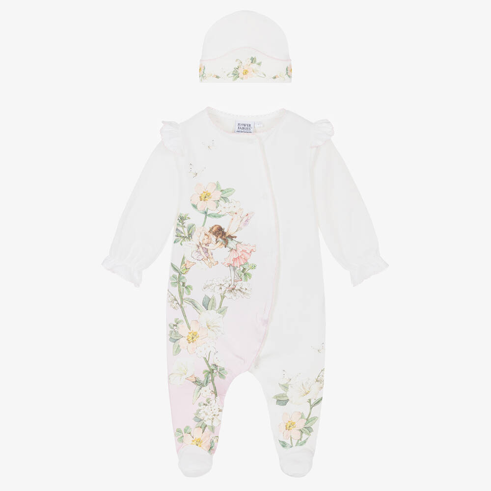 Flower Fairies™ by Childrensalon-Белый хлопковый комбинезон с шапочкой для девочек | Childrensalon