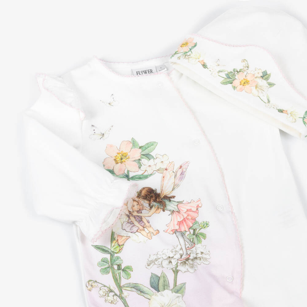 Flower Fairies™ by Childrensalon-Белый хлопковый комбинезон с шапочкой для девочек | Childrensalon