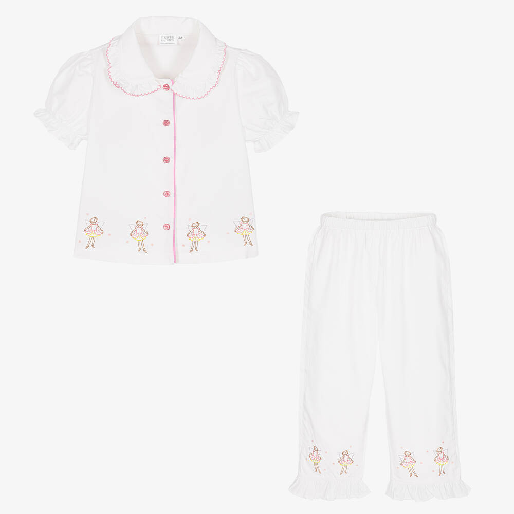 Flower Fairies™ by Childrensalon-Girls White Cotton Embroidered Pyjamas | Childrensalon