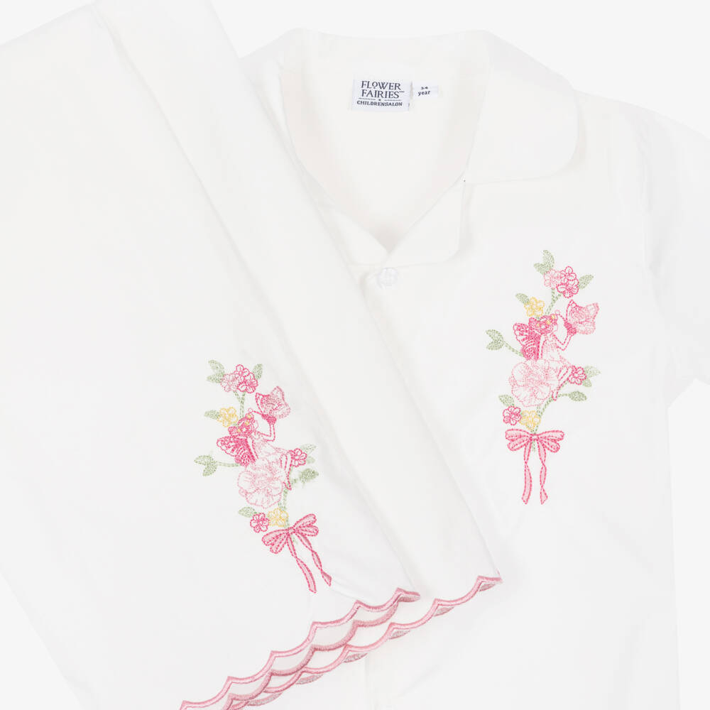 Flower Fairies™ by Childrensalon-Girls White Cotton Flower Fairies Embroidered Pyjamas | Childrensalon