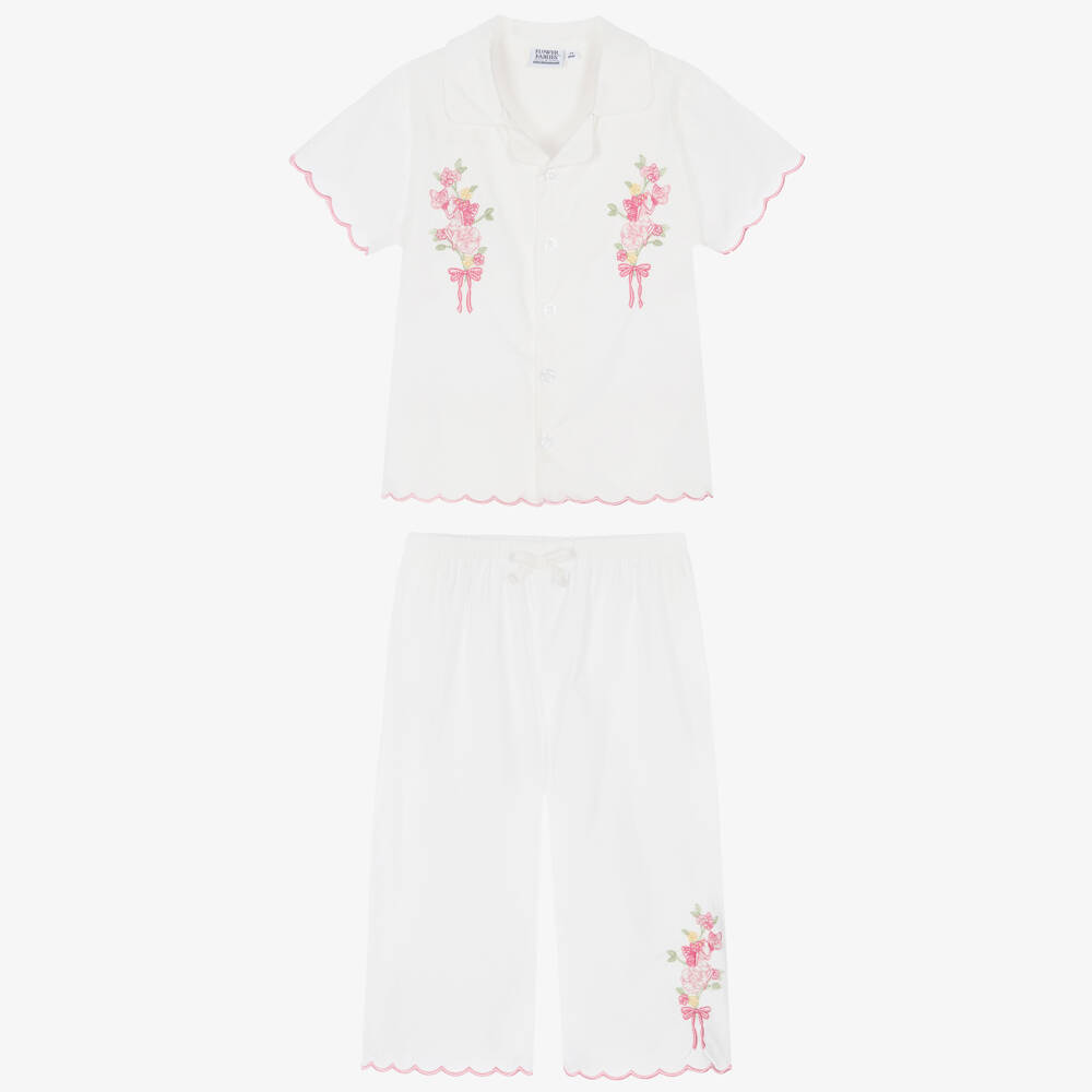 Flower Fairies™ by Childrensalon-Girls White Cotton Flower Fairies Embroidered Pyjamas | Childrensalon