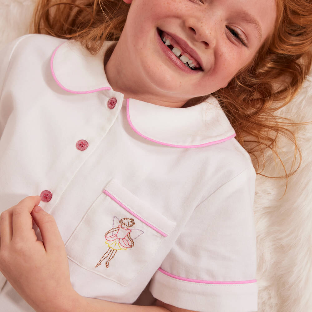 Flower Fairies™ by Childrensalon-Girls White Embroidered Cotton Pyjamas | Childrensalon