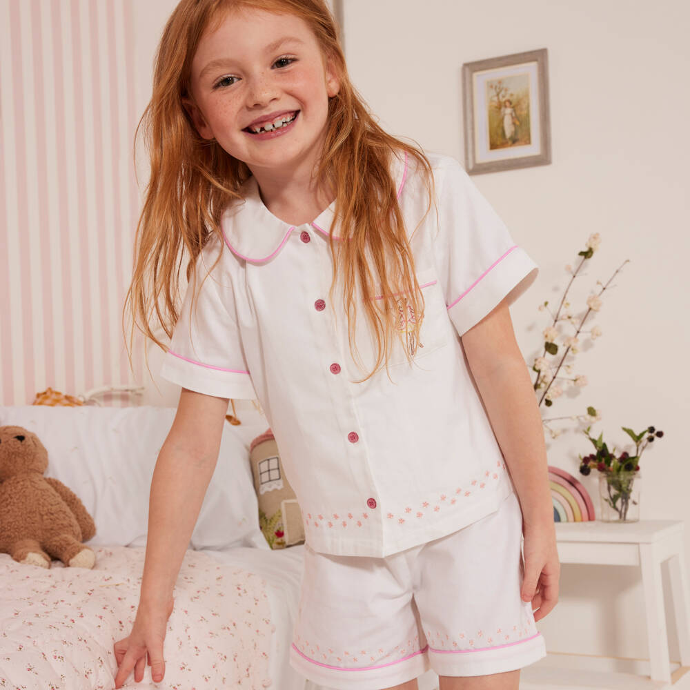 Flower Fairies™ by Childrensalon-Girls White Embroidered Cotton Pyjamas | Childrensalon