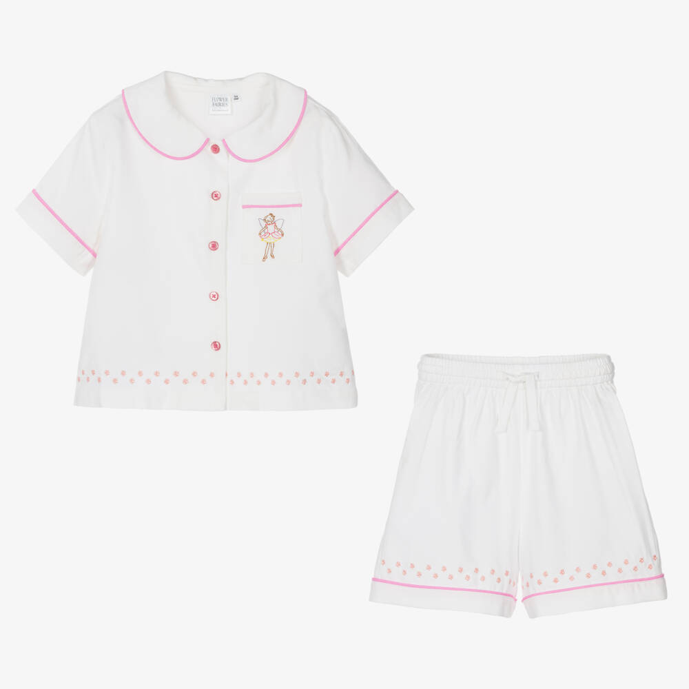 Flower Fairies™ by Childrensalon-Girls White Embroidered Cotton Pyjamas | Childrensalon