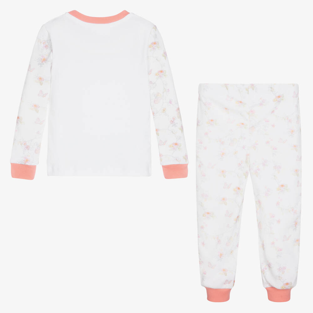 Flower Fairies™ by Childrensalon-Girls White & Pink Cotton Pyjamas | Childrensalon