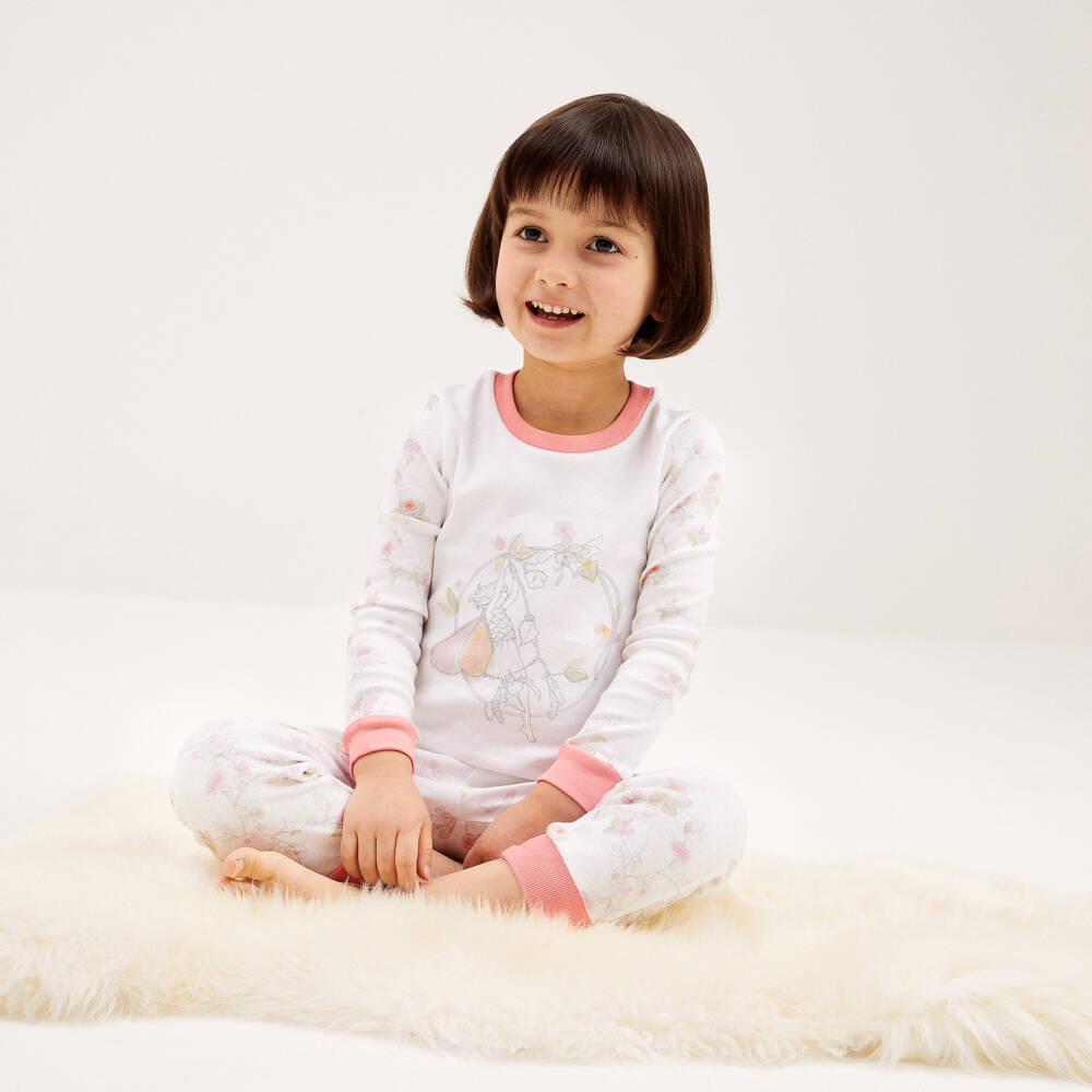 Flower Fairies™ by Childrensalon-Girls White & Pink Cotton Pyjamas | Childrensalon
