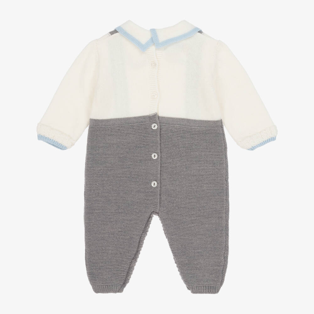 Foque-Baby Boys Grey & Ivory Knitted Romper | Childrensalon