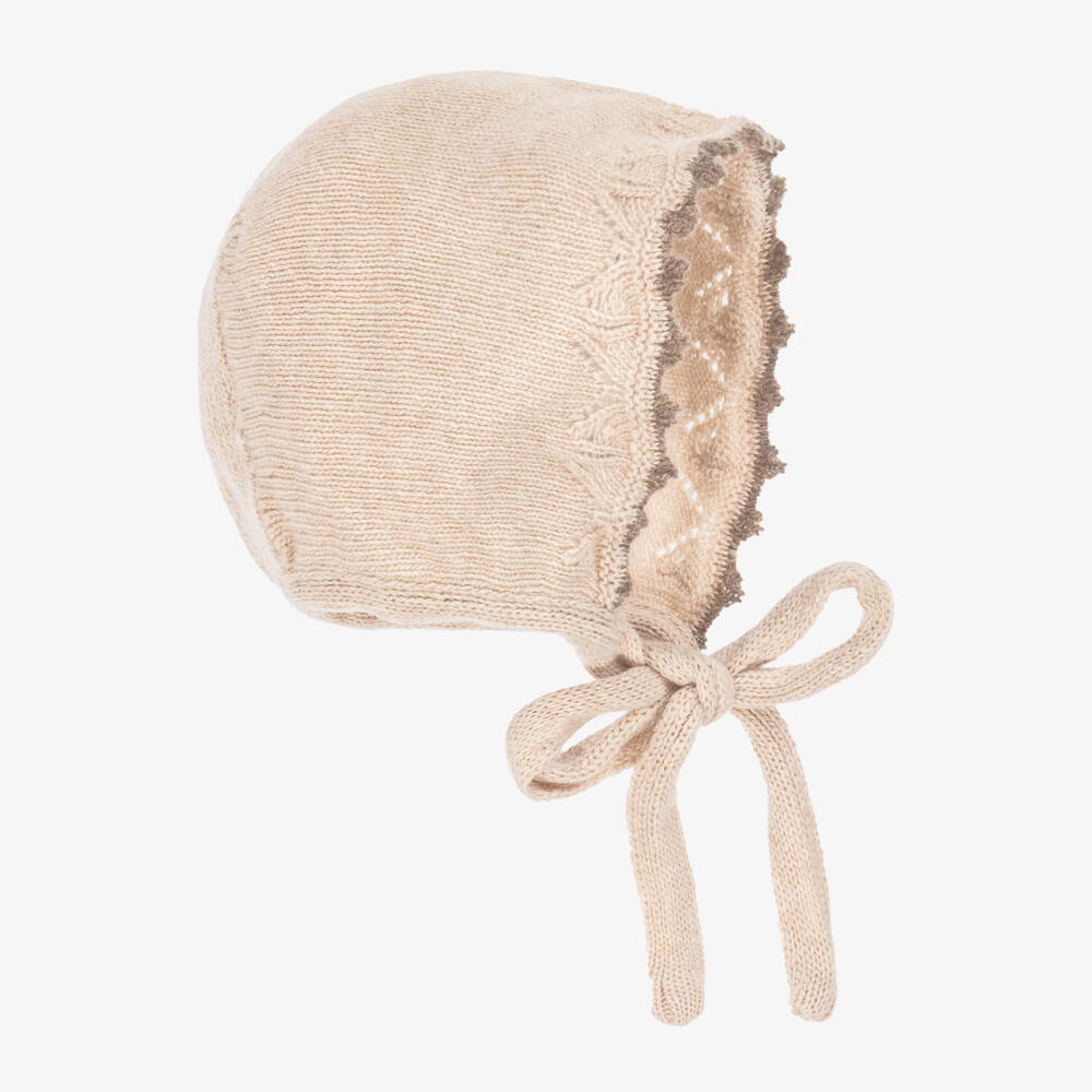 Foque-Baby Girls Beige Knitted Bonnet | Childrensalon