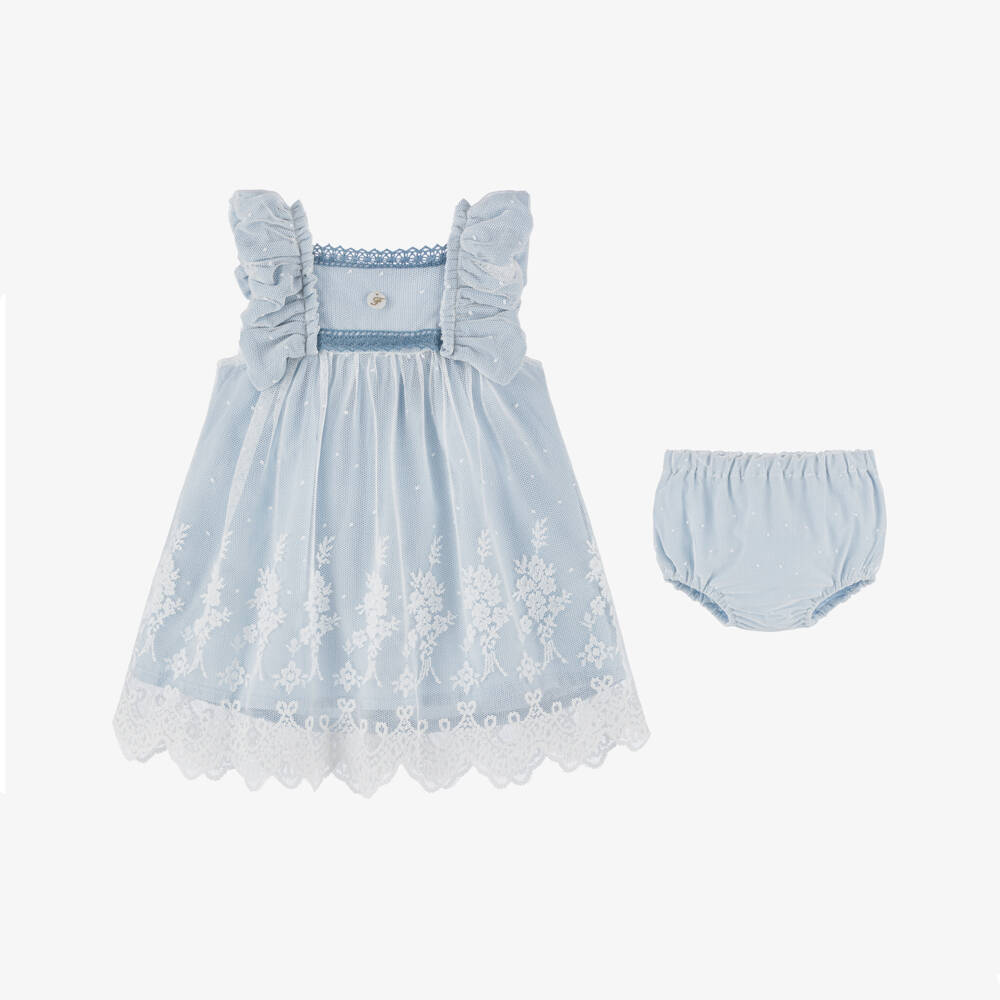 Foque-Платье голубое из вышитого тюля для малышек | Childrensalon