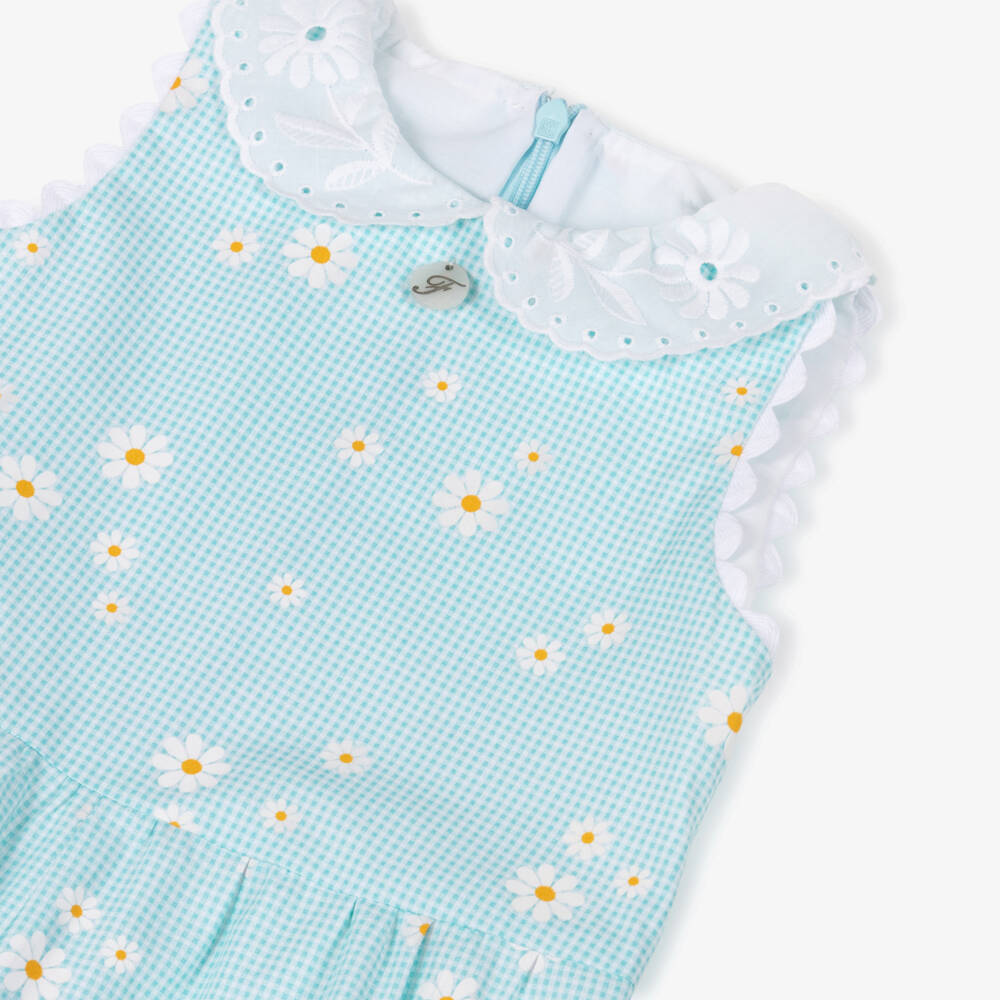 Foque-Baby Girls Blue Gingham & Daisy Print Shortie | Childrensalon
