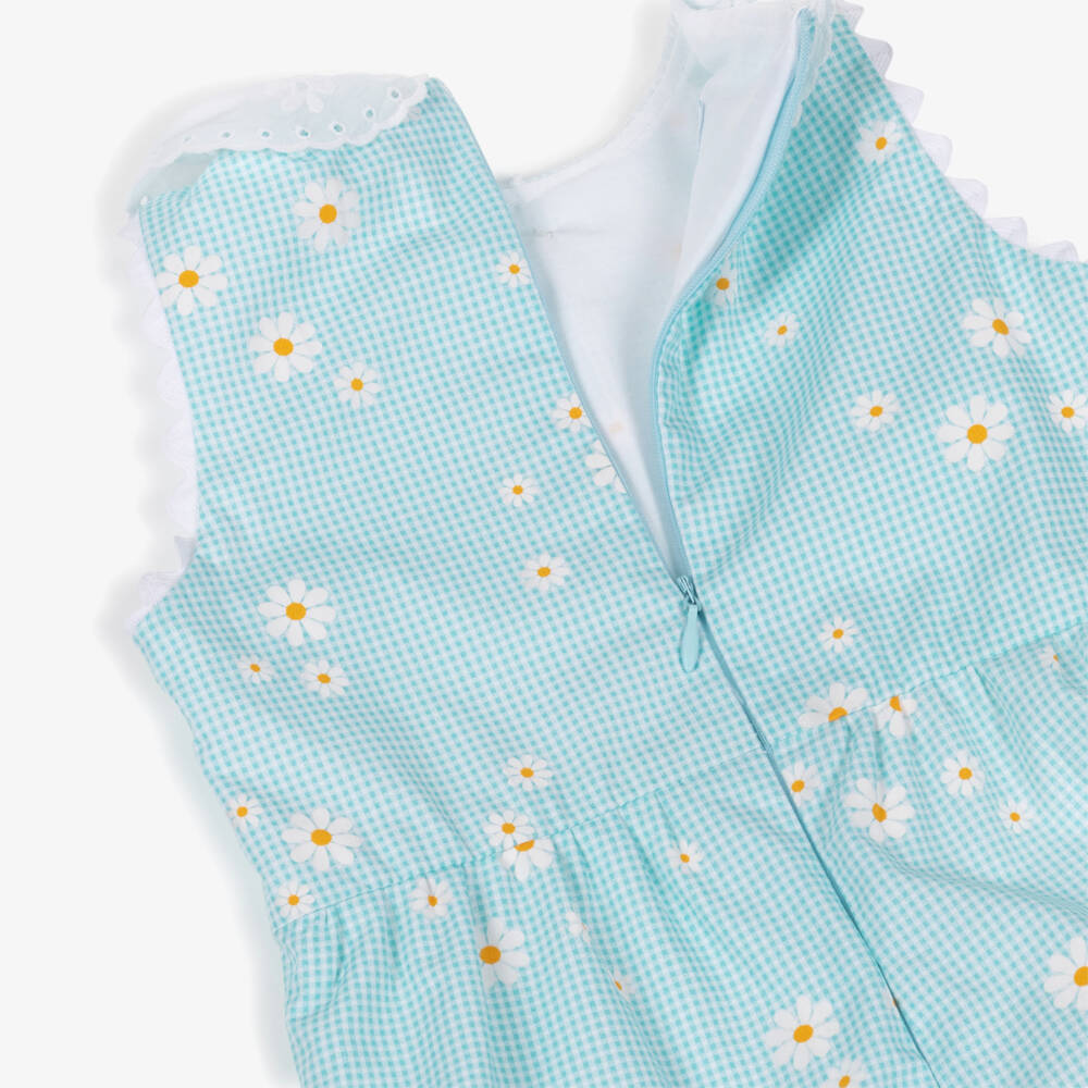 Foque-Baby Girls Blue Gingham & Daisy Print Shortie | Childrensalon