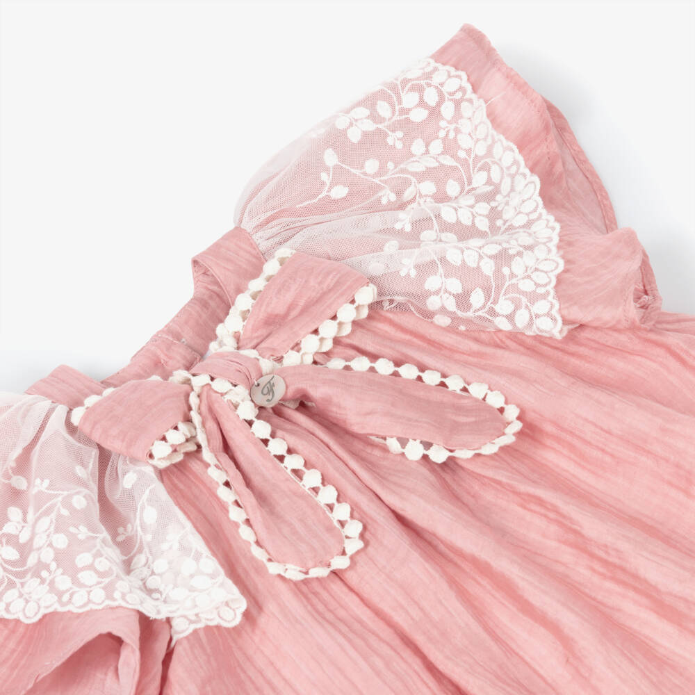 Foque-Baby Girls Blush Pink Dress with Lace Flutter Sleeves | Childrensalon