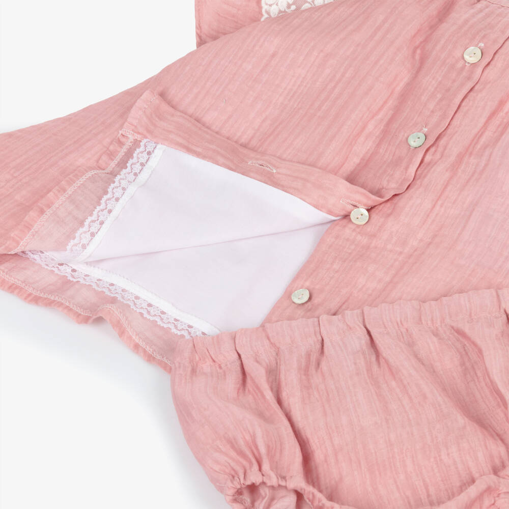 Foque-Baby Girls Blush Pink Dress with Lace Flutter Sleeves | Childrensalon