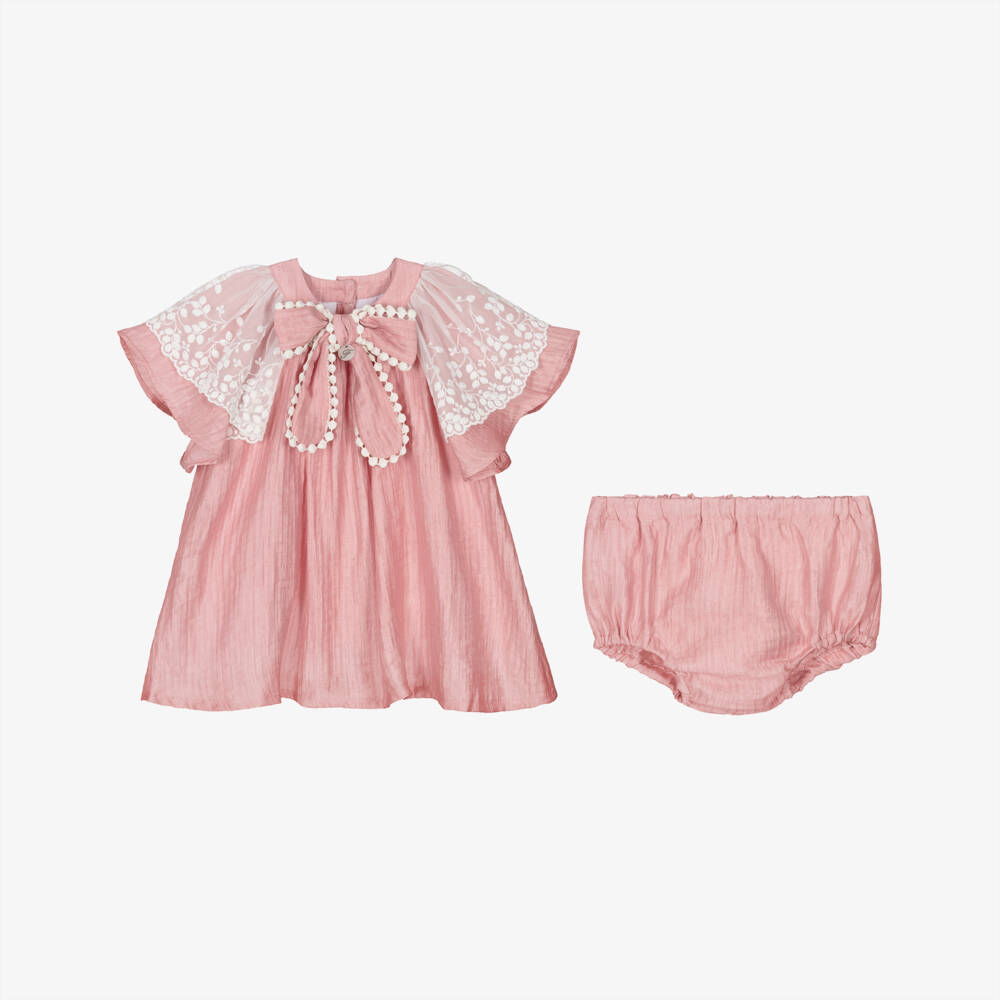 Foque-Платье розовое с кружевными рукавами для малышек | Childrensalon
