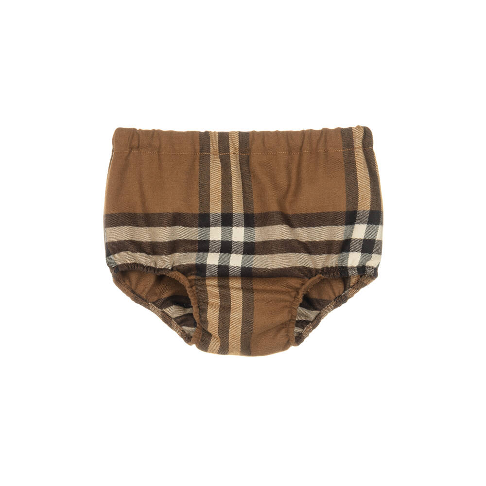 Foque-Baby Girls Brown Check Dress with Contrast Collar | Childrensalon