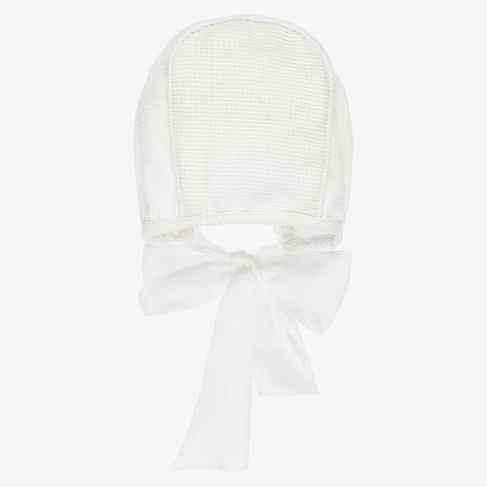 Foque-Baby Girls Ivory Bonnet with Ribbons | Childrensalon