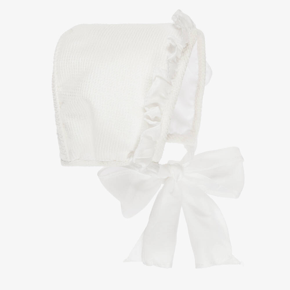 Foque-Baby Girls Ivory Bonnet with Ribbons | Childrensalon