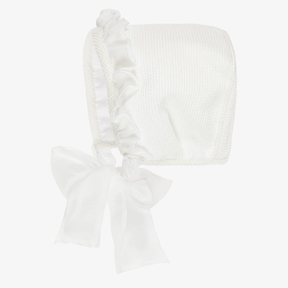 Foque-Baby Girls Ivory Bonnet with Ribbons | Childrensalon