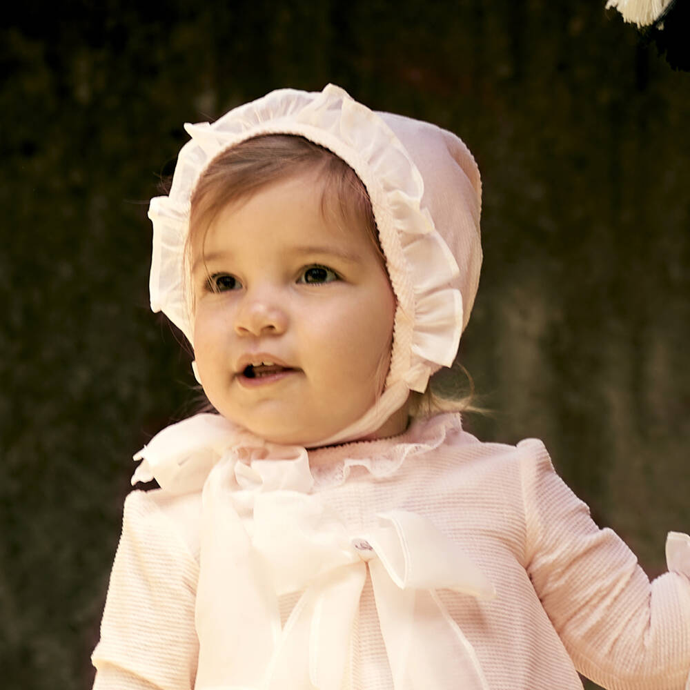 Foque-Baby Girls Ivory Bonnet with Ribbons | Childrensalon
