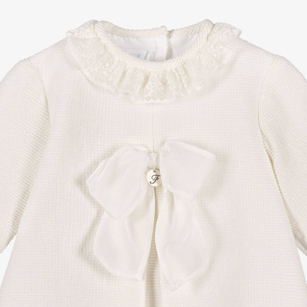 Foque-Baby Girls Ivory Dress with Ruffles & Bow | Childrensalon