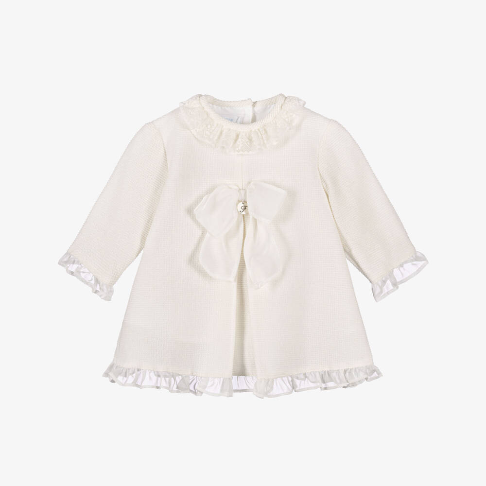 Foque-Baby Girls Ivory Dress with Ruffles & Bow | Childrensalon