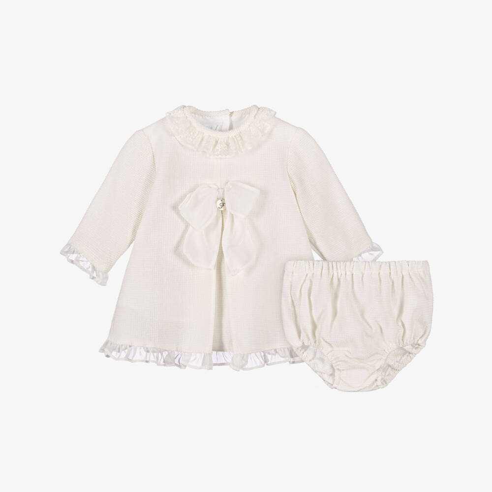 Foque-Baby Girls Ivory Dress with Ruffles & Bow | Childrensalon