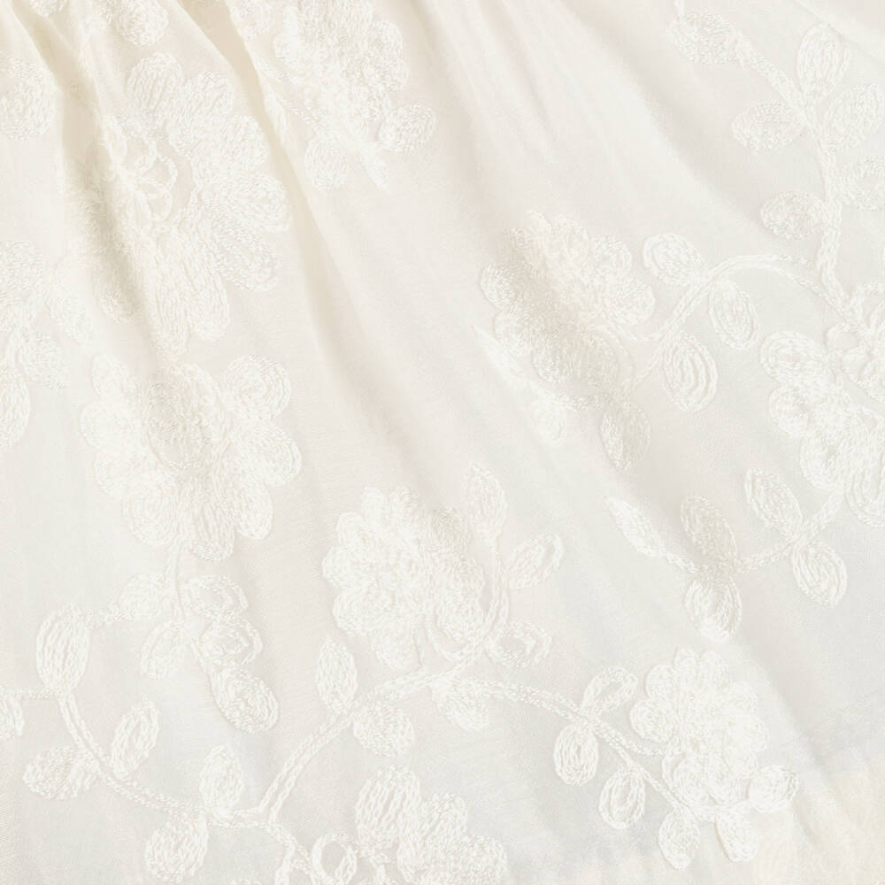 Foque-Baby Girls Ivory Floral Embroidered Organza Dress Set | Childrensalon