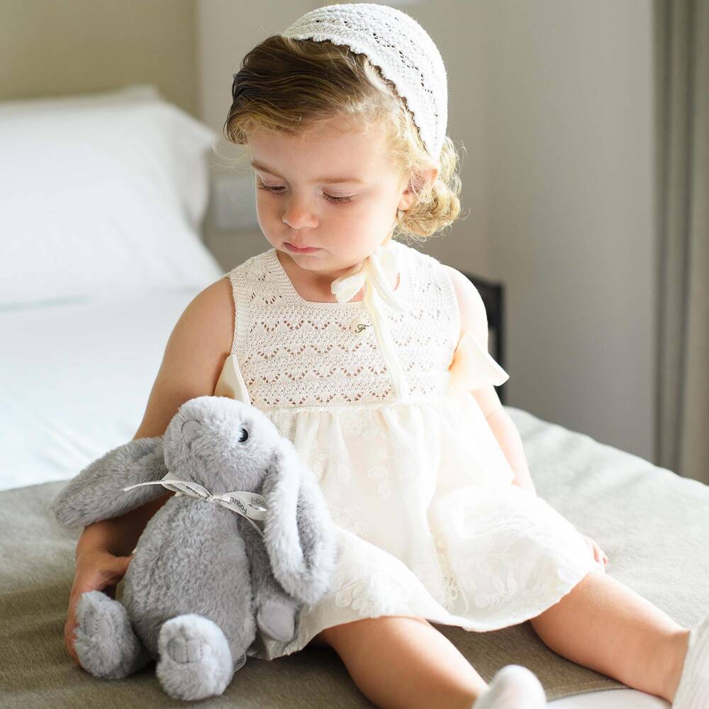 Foque-فستان بنات رضع أورغانزا محبوك لون عاجي | Childrensalon
