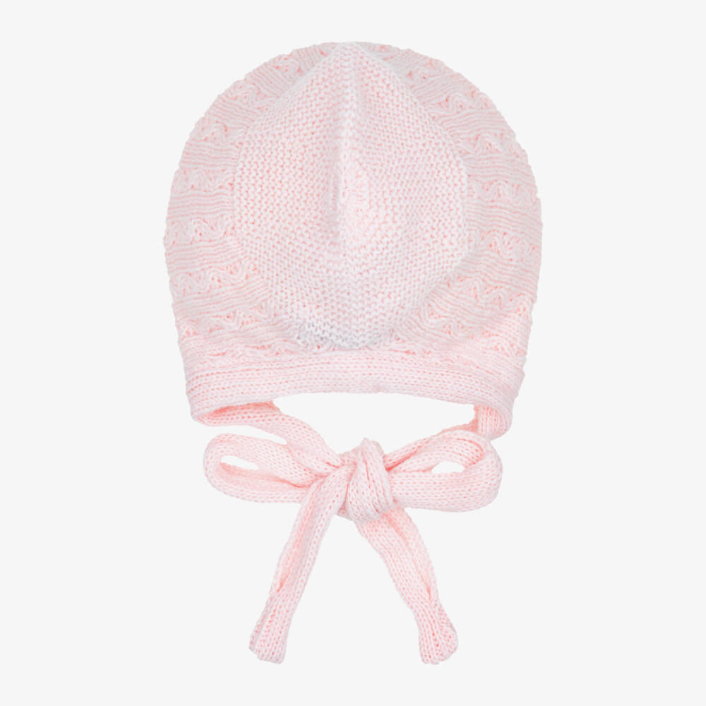 Foque-Baby Girls Knitted Bonnet in Light Pink | Childrensalon