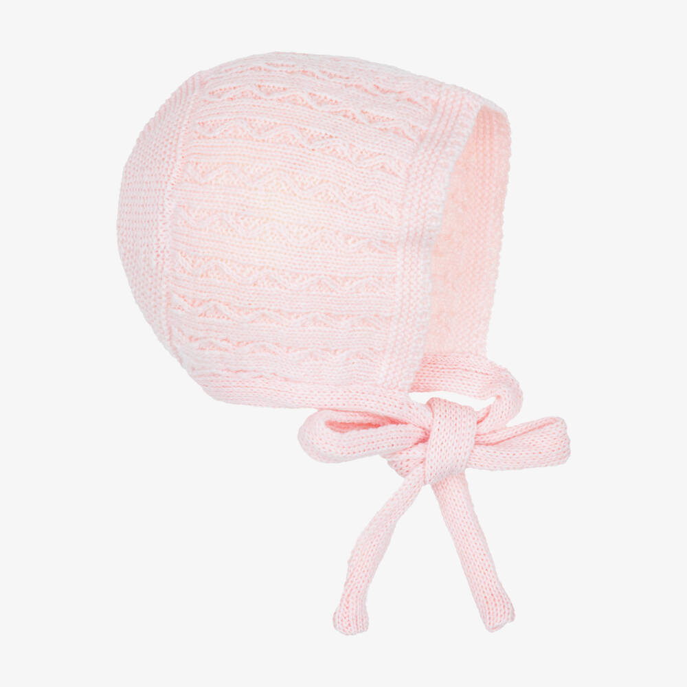 Foque-Baby Girls Knitted Bonnet in Light Pink | Childrensalon