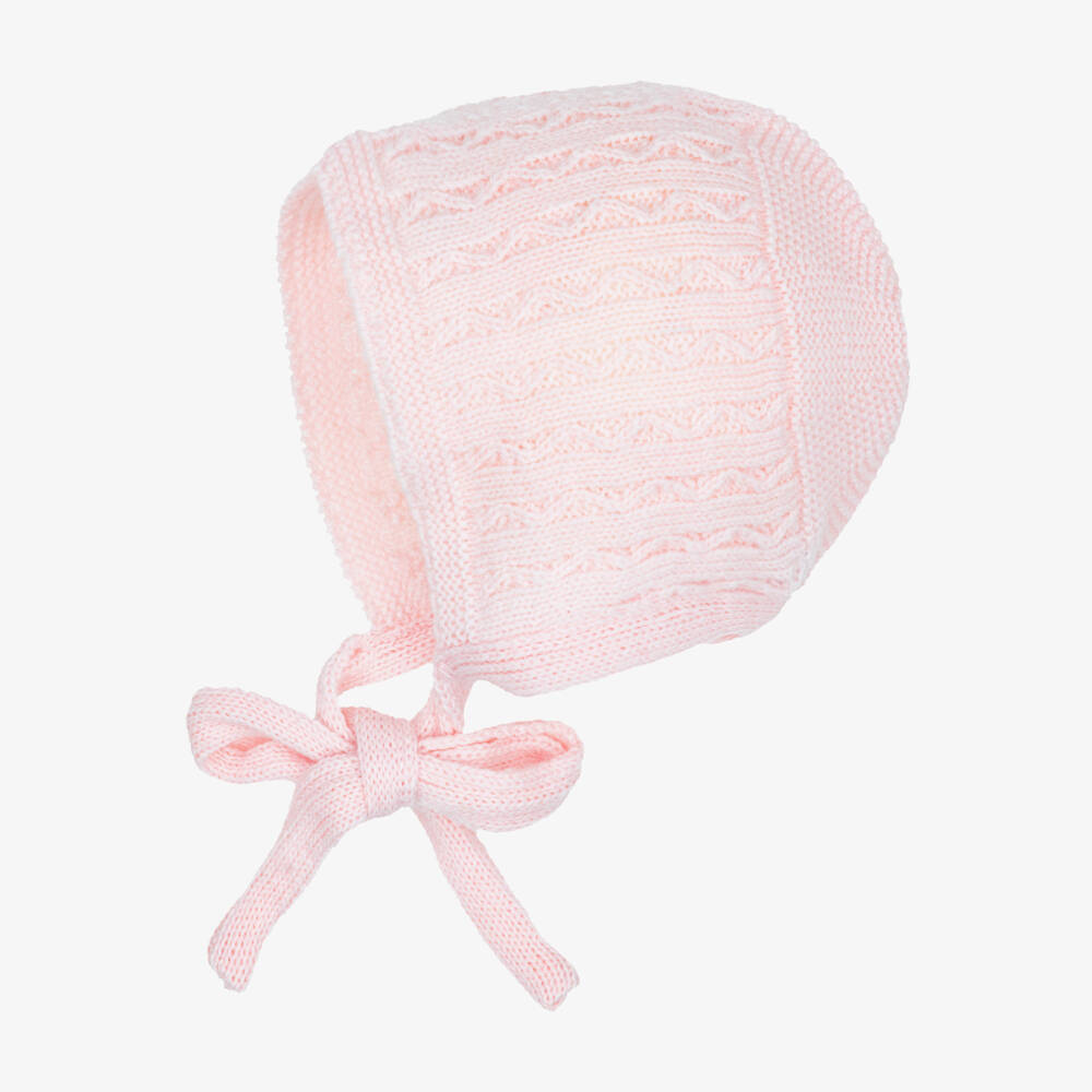 Foque-Baby Girls Knitted Bonnet in Light Pink | Childrensalon