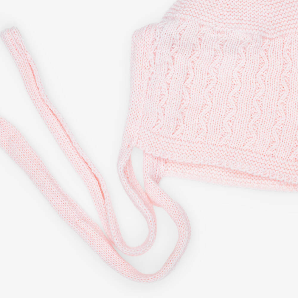 Foque-Baby Girls Knitted Bonnet in Light Pink | Childrensalon
