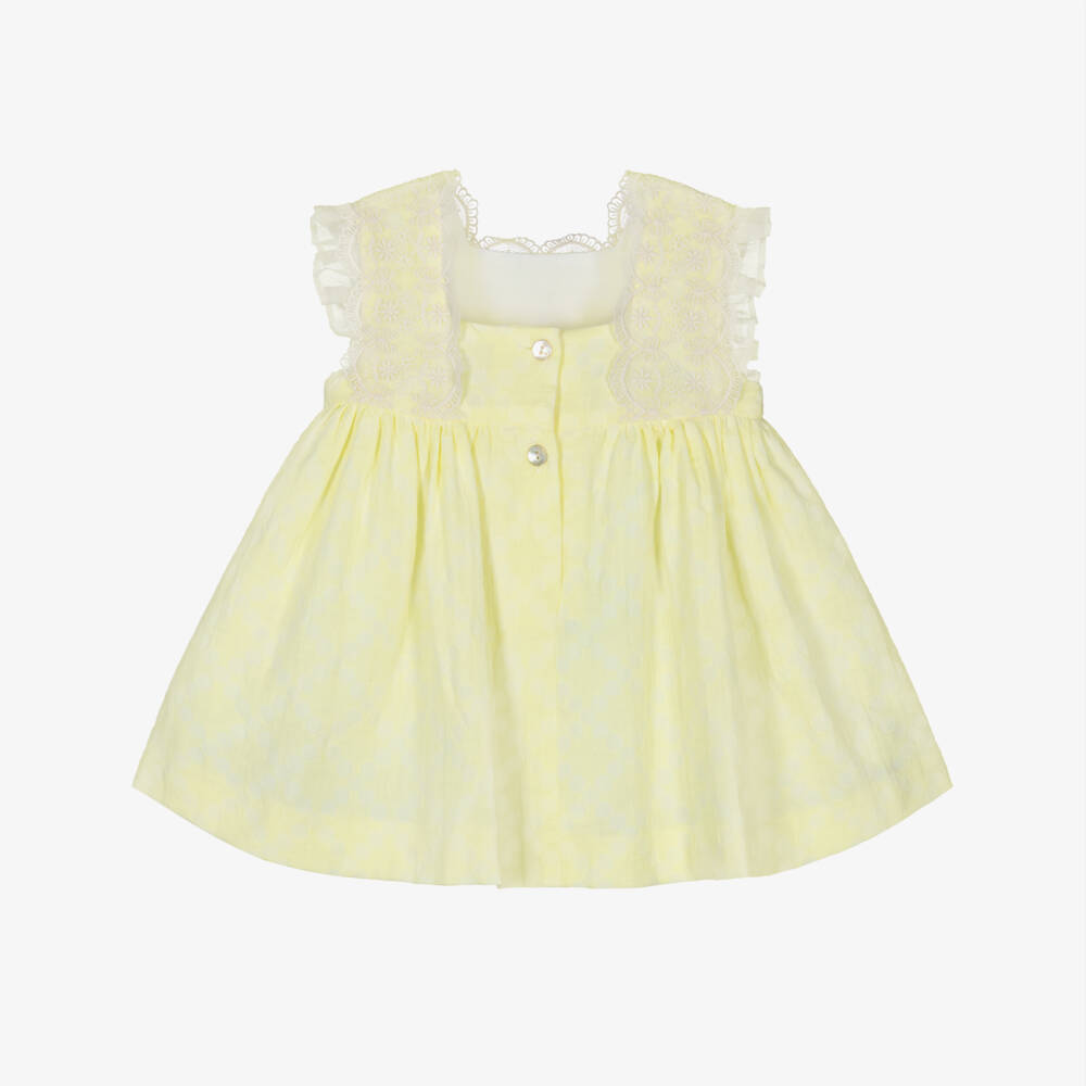 Foque-Baby Girls Lace Trimmed Pastel Yellow Dress | Childrensalon
