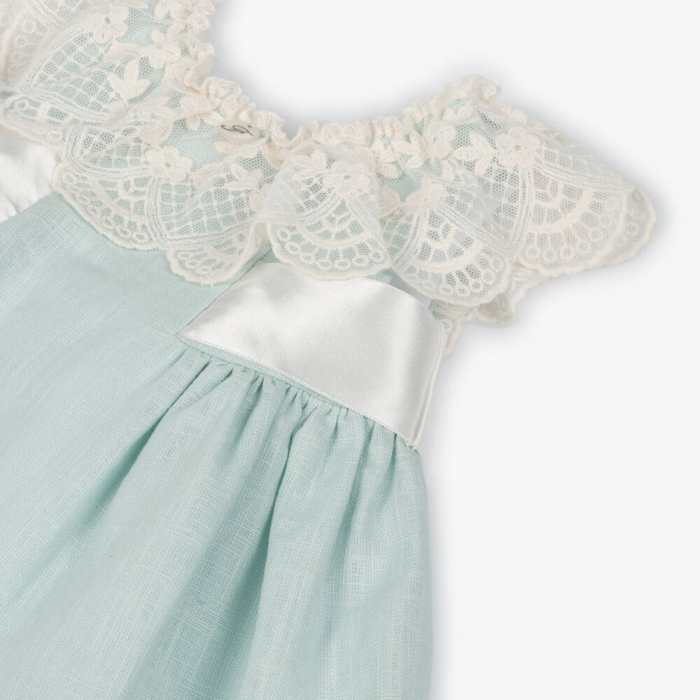 Foque-Baby Girls Mint Green Linen & Lace Dress Set | Childrensalon