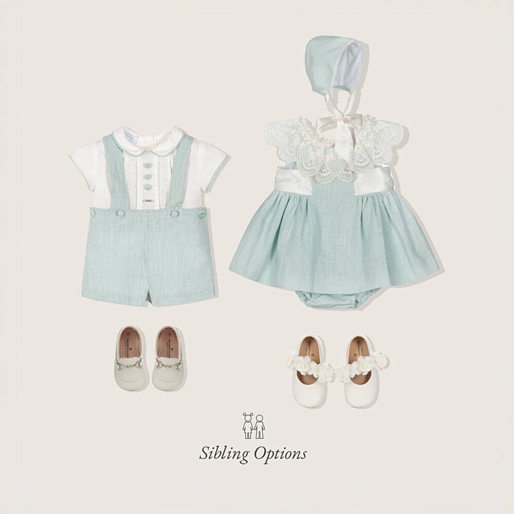 Foque-Baby Girls Mint Green Linen & Lace Dress Set | Childrensalon
