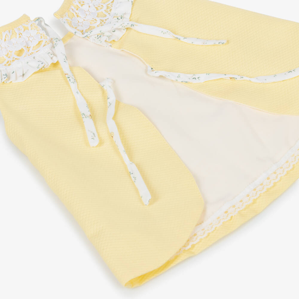 Foque-Baby Girls Yellow Cotton Dress with Lace Trim | Childrensalon